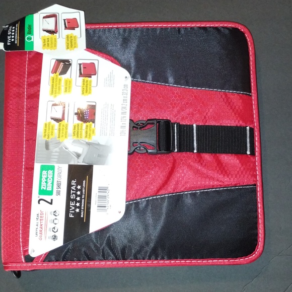 Five Star 2" 3-Ring Zipper Binder Plus Black/Red w/Strap 580 Sheets NEW - Picture 1 of 8